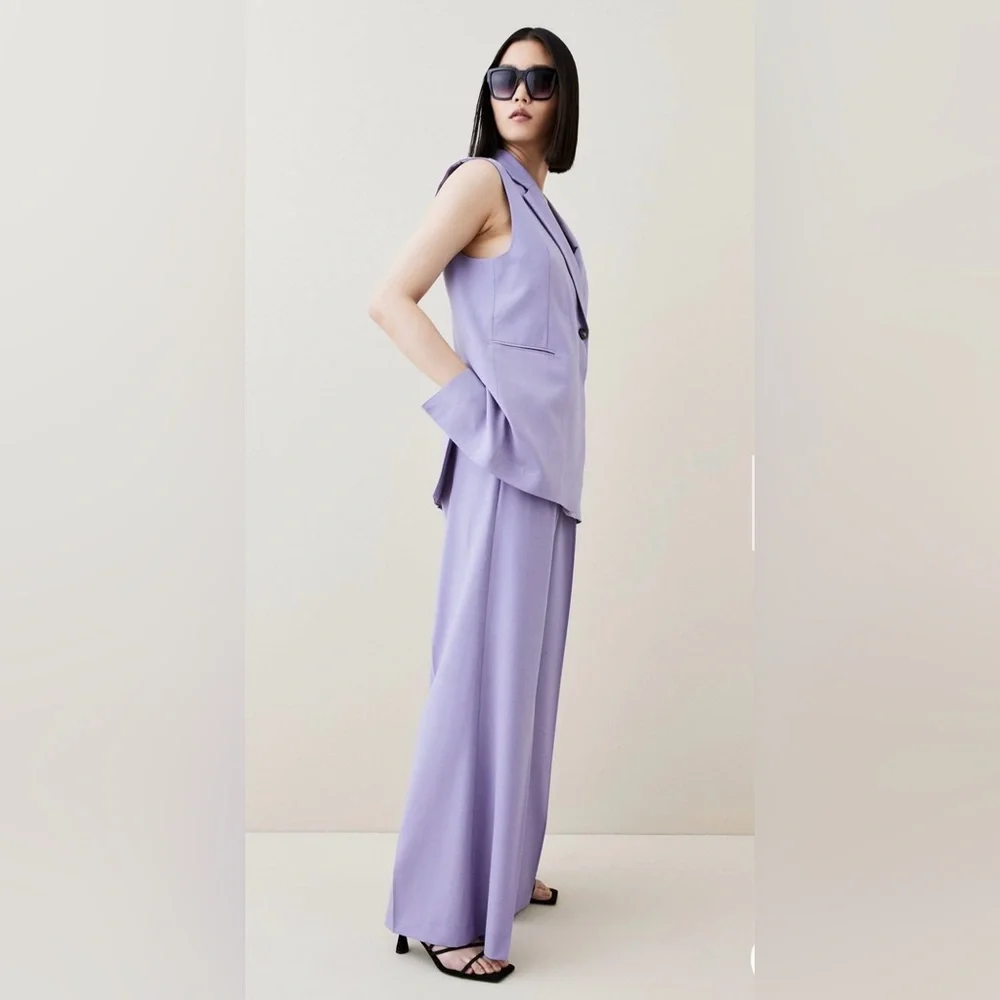Karen Millen Wool Blend Asymmetric Sleeveless Jacket Vest Size 12 Lavender - Picture 2 of 16